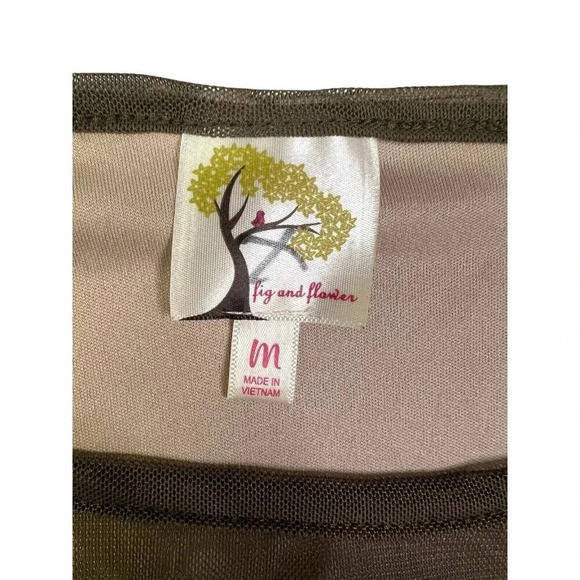 Anthropologie Fig & Flower Sz M Mesh Top Olive Brown Embroidered Floral Boho - Picture 6 of 12